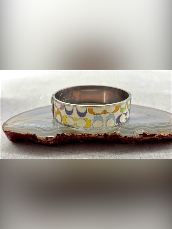 Coach Jewelry - Coach Silver Enamel Bangle with Multicolor Signature Pattern